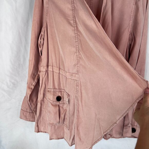 Knox Rose Pink Open Front Sharkbite Edgy Boho Layering Utility Jacket SZ Medium - Picture 8 of 11